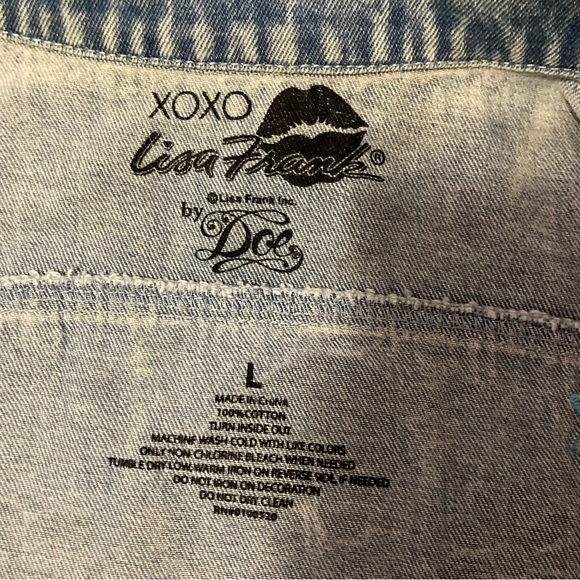 Lisa Frank Doe XOXO denim embellished vest neon unicorn teddy bear rainbow heart - Picture 6 of 6